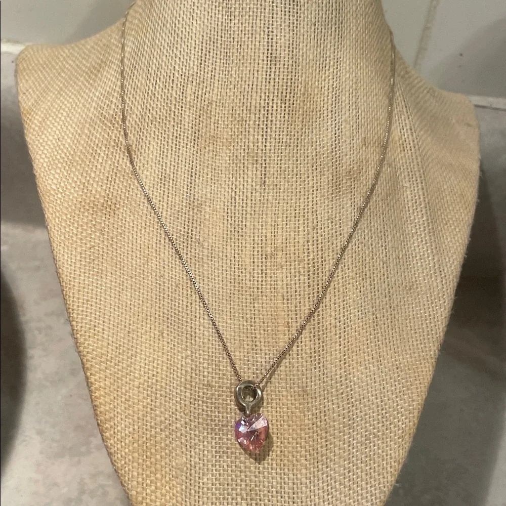 Sterling Pink Crystal Heart Necklace